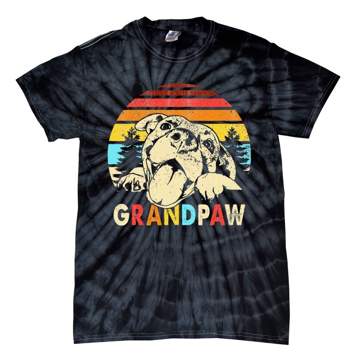 Funny Grandpaw Retro Vintage Pitbull Lovers Grandparents Day Tie-Dye T-Shirt