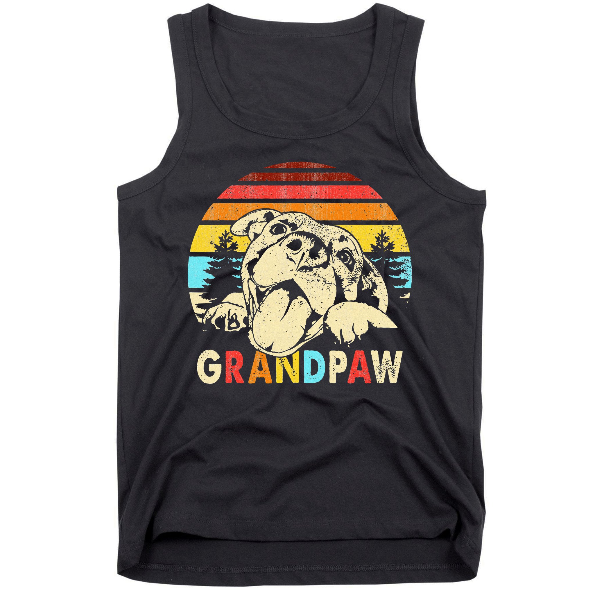 Funny Grandpaw Retro Vintage Pitbull Lovers Grandparents Day Tank Top