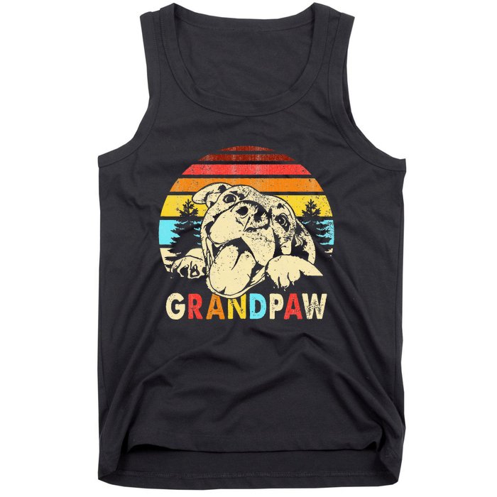 Funny Grandpaw Retro Vintage Pitbull Lovers Grandparents Day Tank Top