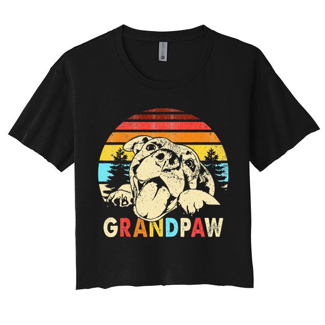 Funny Grandpaw Retro Vintage Pitbull Lovers Grandparents Day Crop Top
