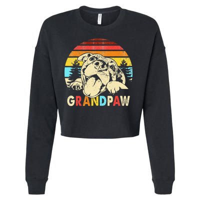 Funny Grandpaw Retro Vintage Pitbull Lovers Grandparents Day Cropped Pullover Crew
