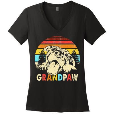 Funny Grandpaw Retro Vintage Pitbull Lovers Grandparents Day Women's V-Neck T-Shirt
