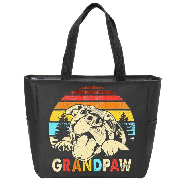 Funny Grandpaw Retro Vintage Pitbull Lovers Grandparents Day Zip Tote Bag