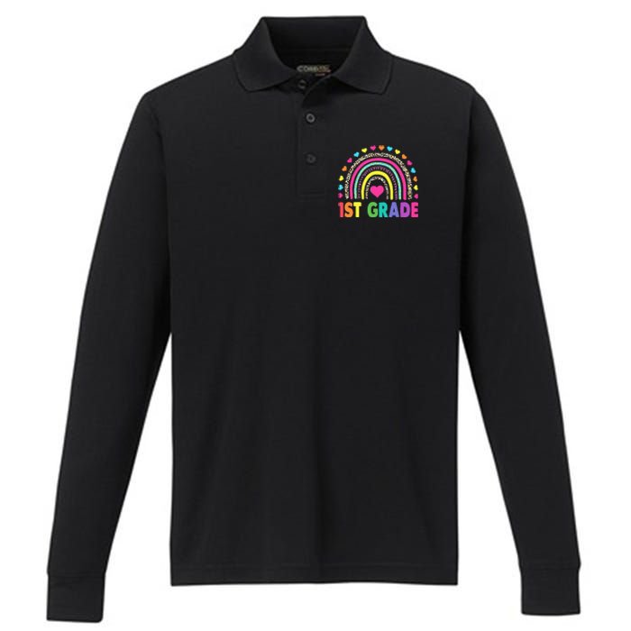 First Grade Rainbow Teacher Team 1st Grade Squad Performance Long Sleeve Polo