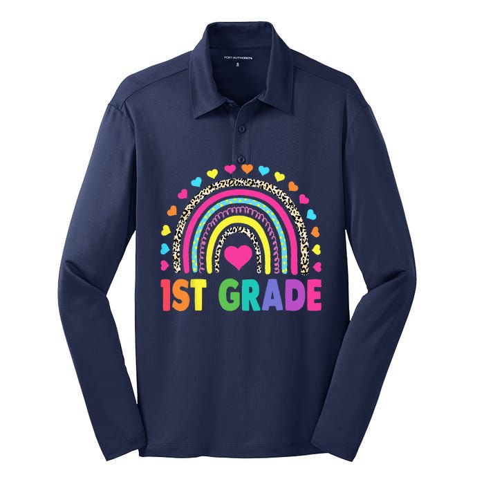 First Grade RainbowTeacher Team 1st Grade Squad Silk Touch Performance Long Sleeve Polo