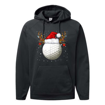 Funny Golf Reindeer Santa Hat Christmas Holiday Gifts Performance Fleece Hoodie