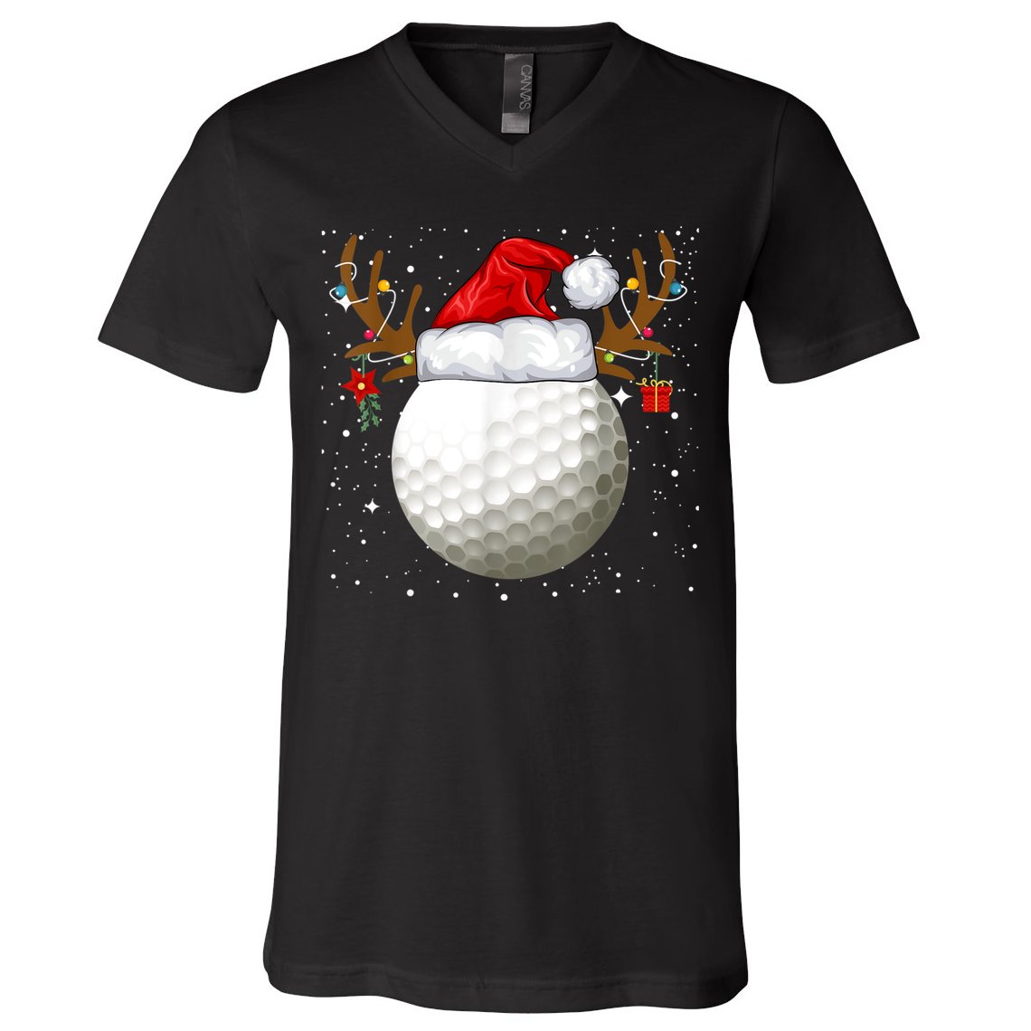 Funny Golf Reindeer Santa Hat Christmas Holiday Gifts V-Neck T-Shirt