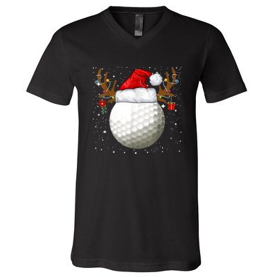 Funny Golf Reindeer Santa Hat Christmas Holiday Gifts V-Neck T-Shirt