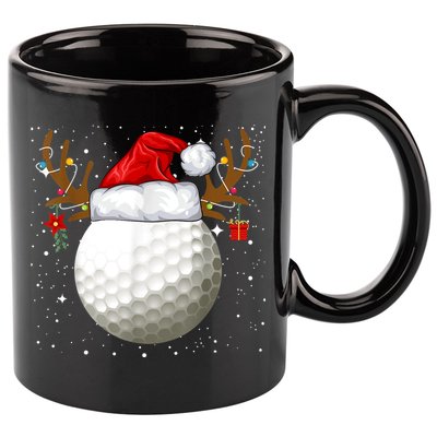 Funny Golf Reindeer Santa Hat Christmas Holiday Gifts 11oz C Handle Ceramic Mug