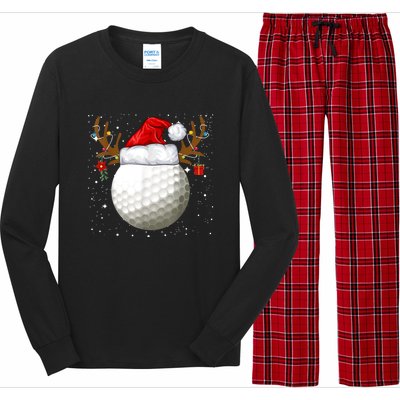 Funny Golf Reindeer Santa Hat Christmas Holiday Gifts Long Sleeve Pajama Set