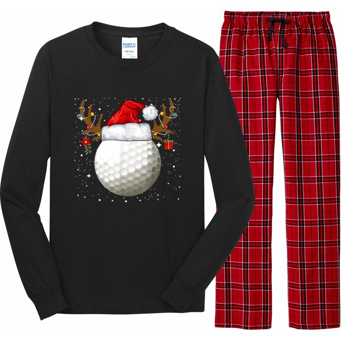 Funny Golf Reindeer Santa Hat Christmas Holiday Gifts Long Sleeve Pajama Set