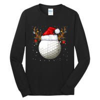 Funny Golf Reindeer Santa Hat Christmas Holiday Gifts Tall Long Sleeve T-Shirt