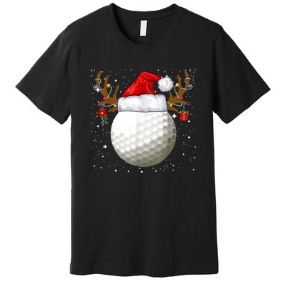 Funny Golf Reindeer Santa Hat Christmas Holiday Gifts Premium T-Shirt