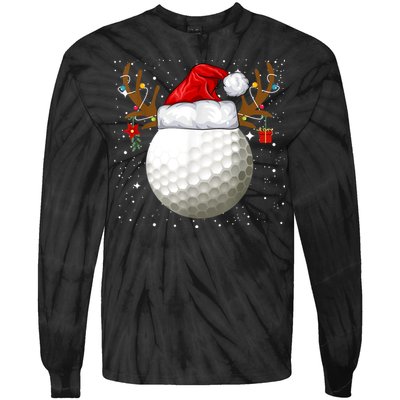 Funny Golf Reindeer Santa Hat Christmas Holiday Gifts Tie-Dye Long Sleeve Shirt