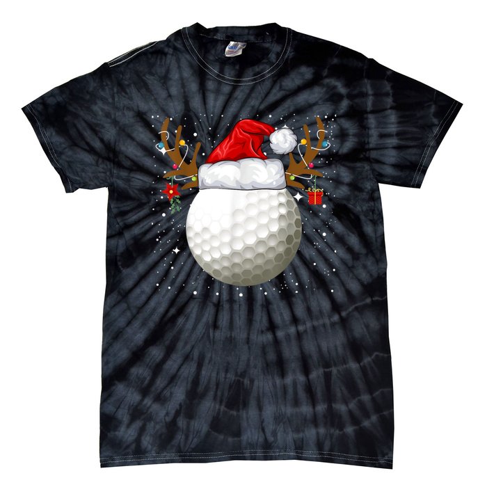 Funny Golf Reindeer Santa Hat Christmas Holiday Gifts Tie-Dye T-Shirt