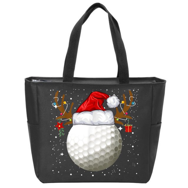 Funny Golf Reindeer Santa Hat Christmas Holiday Gifts Zip Tote Bag