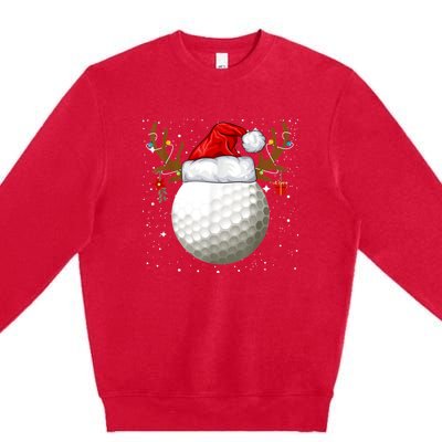 Funny Golf Reindeer Santa Hat Christmas Holiday Gifts Premium Crewneck Sweatshirt