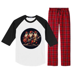 Funny Guitar Rocker With Santa Claus For Happy Christmas Eve Gift Raglan Sleeve Pajama Set