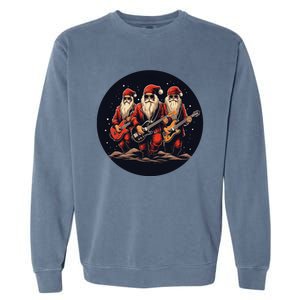 Funny Guitar Rocker With Santa Claus For Happy Christmas Eve Gift Garment-Dyed Sweatshirt