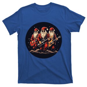 Funny Guitar Rocker With Santa Claus For Happy Christmas Eve Gift T-Shirt