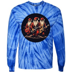 Funny Guitar Rocker With Santa Claus For Happy Christmas Eve Gift Tie-Dye Long Sleeve Shirt