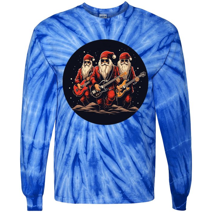 Funny Guitar Rocker With Santa Claus For Happy Christmas Eve Gift Tie-Dye Long Sleeve Shirt