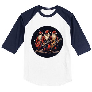 Funny Guitar Rocker With Santa Claus For Happy Christmas Eve Gift Baseball Sleeve Shirt