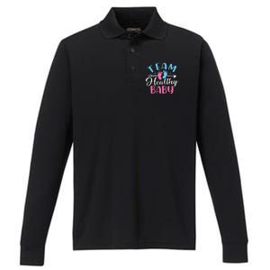 Funny Gender Reveal Team Healthy baby Shower Party Performance Long Sleeve Polo