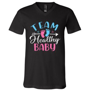 Funny Gender Reveal Team Healthy baby Shower Party V-Neck T-Shirt