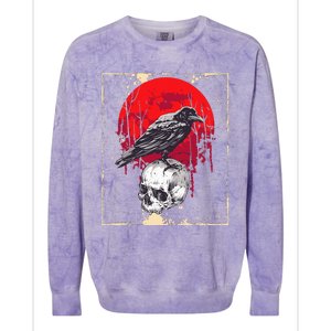 funny Gothic Raven Skull Red Moon Black Crow Colorblast Crewneck Sweatshirt