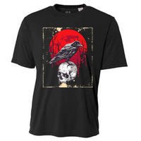 funny Gothic Raven Skull Red Moon Black Crow Cooling Performance Crew T-Shirt