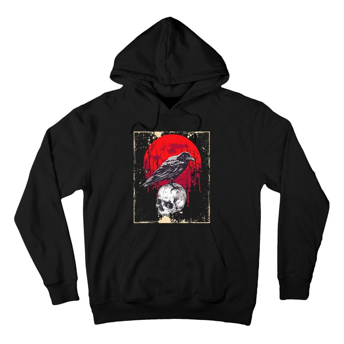 funny Gothic Raven Skull Red Moon Black Crow Hoodie