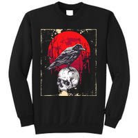 funny Gothic Raven Skull Red Moon Black Crow Sweatshirt