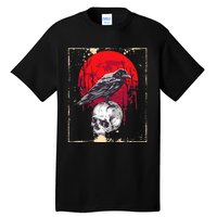 funny Gothic Raven Skull Red Moon Black Crow Tall T-Shirt