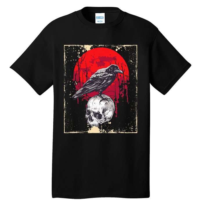 funny Gothic Raven Skull Red Moon Black Crow Tall T-Shirt