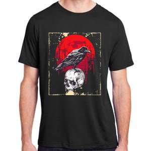 funny Gothic Raven Skull Red Moon Black Crow Adult ChromaSoft Performance T-Shirt