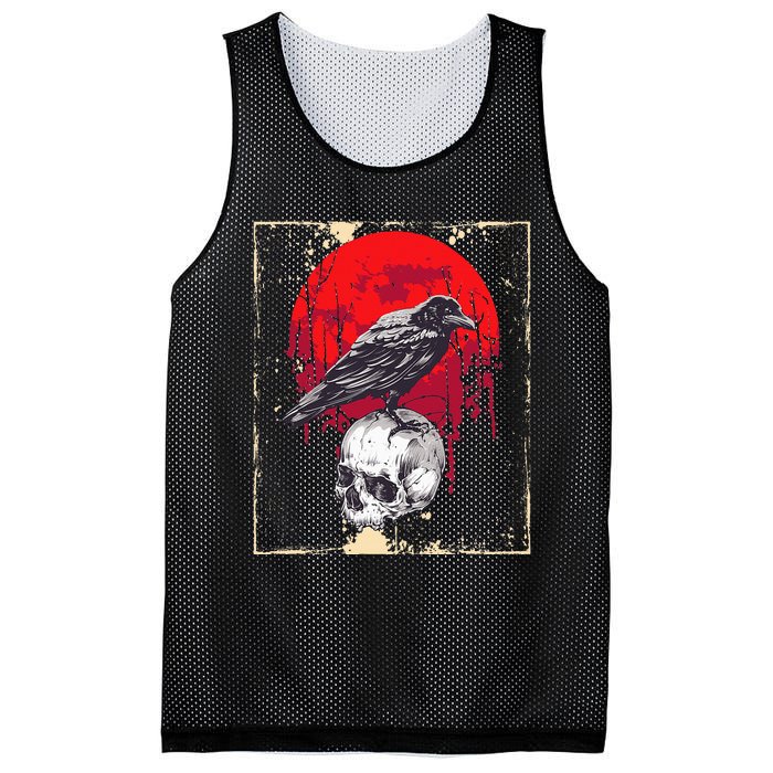 funny Gothic Raven Skull Red Moon Black Crow Mesh Reversible Basketball Jersey Tank