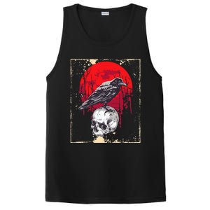 funny Gothic Raven Skull Red Moon Black Crow PosiCharge Competitor Tank