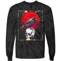 funny Gothic Raven Skull Red Moon Black Crow Tie-Dye Long Sleeve Shirt