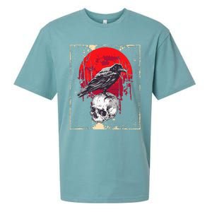 funny Gothic Raven Skull Red Moon Black Crow Sueded Cloud Jersey T-Shirt