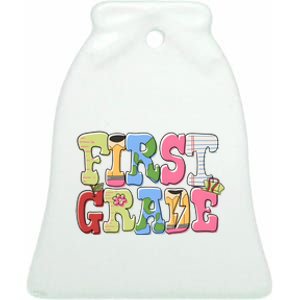 First Grade Retro Back To School Ceramic Bell Ornament