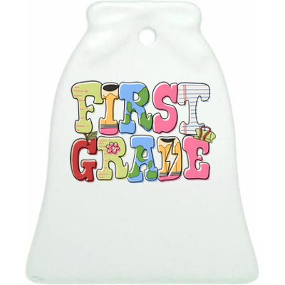 First Grade Retro Back To School Ceramic Bell Ornament