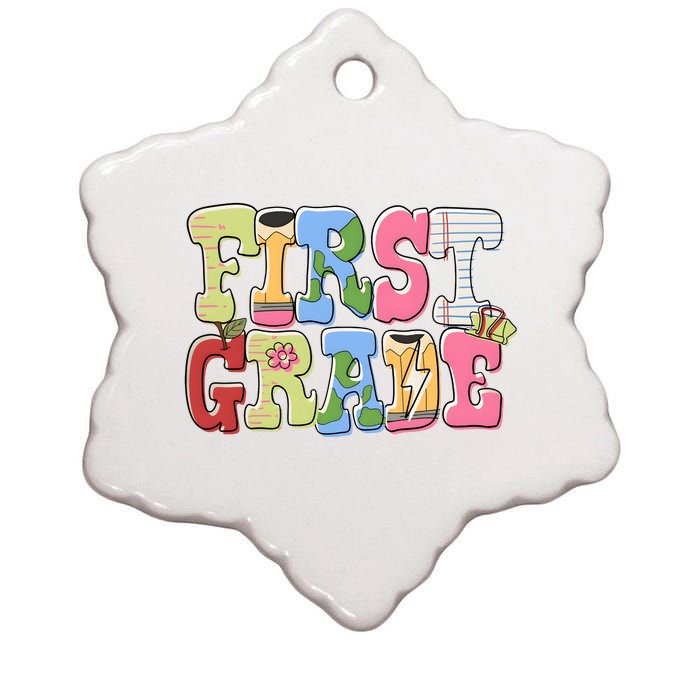 First Grade Retro Back To School Ceramic Star Ornament