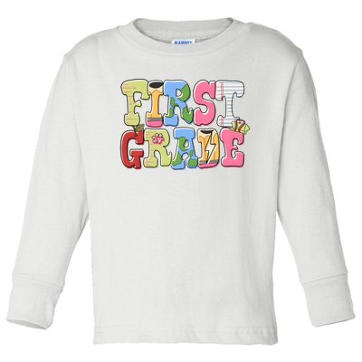 First Grade Retro Back To School Toddler Long Sleeve Shirt