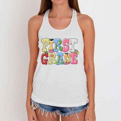 First Grade Retro Back To School Women's Knotted Racerback Tank