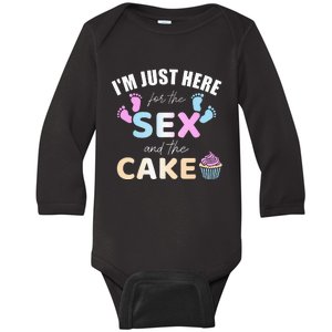 Funny gender reveal I'm here just for the sex and the cake Baby Long Sleeve Bodysuit