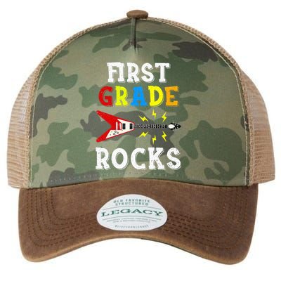 First Grade Rocks Guitar Music Gifts First Day Of School Legacy Tie Dye Trucker Hat