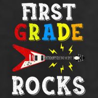 First Grade Rocks Guitar Music Gifts First Day Of School 7 Panel Mesh Trucker Snapback Hat