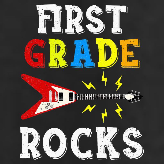 First Grade Rocks Guitar Music Gifts First Day Of School 7 Panel Mesh Trucker Snapback Hat