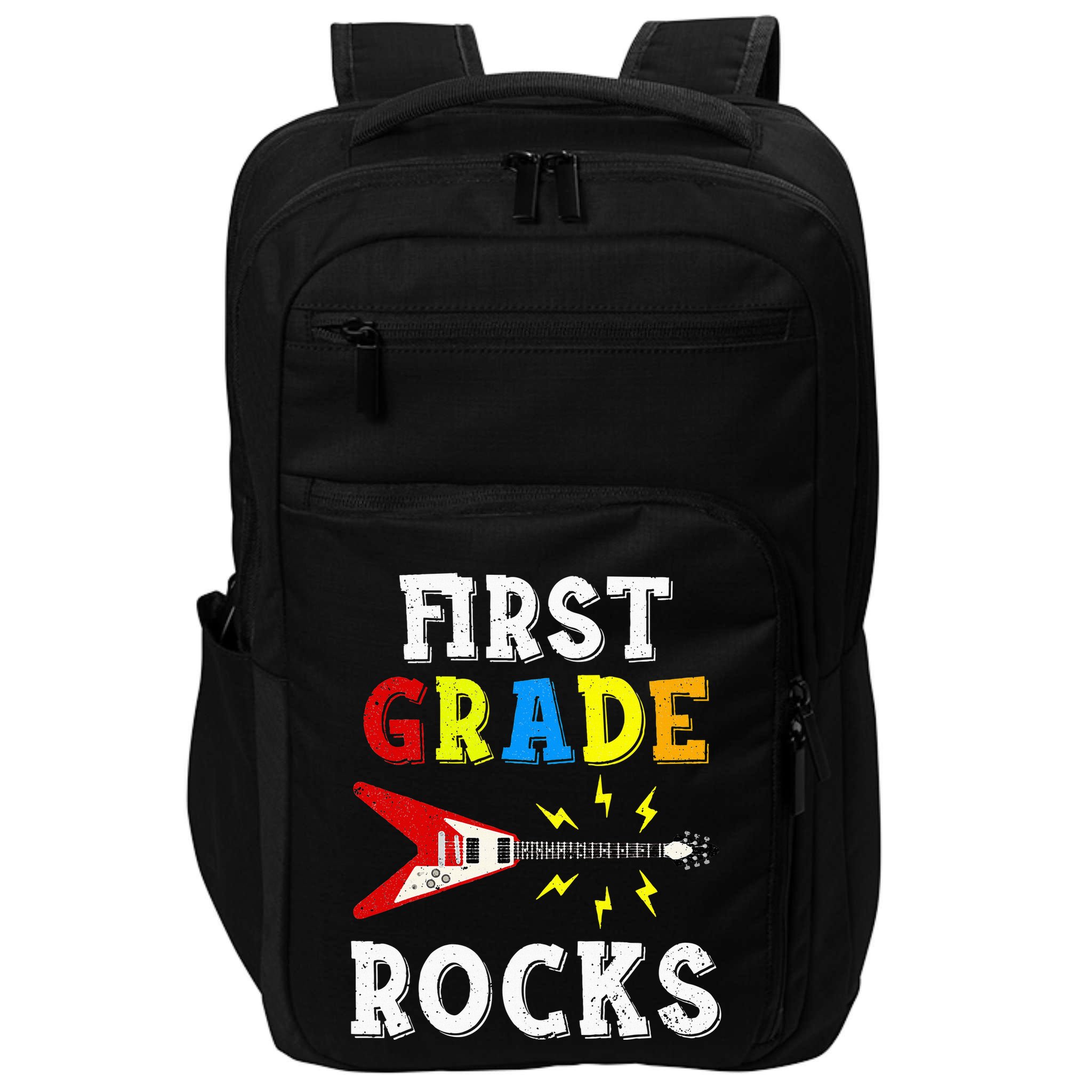 First Grade Rocks Guitar Music Gifts First Day Of School Impact Tech Backpack